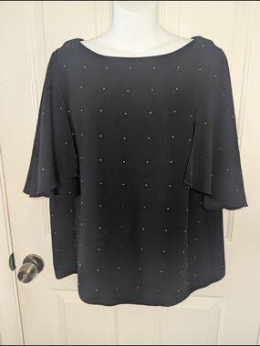 Banana Republic Heritage Collection Blouse Black Flutter Sleeve Studded Top Sz M